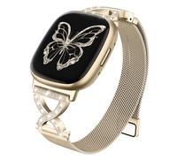 HAYONLIY X-Shape Diamond Metal Band Compatible con Fitbit Versa 4/Fitbit Versa 3/Fitbit Sense 2/Fitbit Sense, correa de malla magnética de acero inoxidable ajustable para mujer