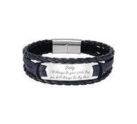 HAYOUWAY Pulsera de cuero para hombre, regalo para hombre, para él, papá, pulsera de cuero trenzado personalizada grabada para hombres, adolescentes, niños, hijos, regalos con cierre magnético de