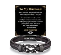 HAYOUWAY Regalos para papá, marido, hijo, novio, pulsera de cuero para hombre, Navidad, cumpleaños, día del padre, regalos de San Valentín para él, pulsera de cuero con nudo infinito para hombres