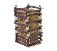Hayrack - Natural Wooden Small Animal Feeder, 10x19cm Bunny Cage Food Storage, Enrichment Toy Pet Feeder, Sturdy Wood Metal Construction, Indoor Outdoor Cage Accessory | For Hamster Chinchilla Mouse