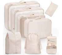8 Set de Packing Cubes, Impermeable Organizadoras Maleta de Viaje, Zapatos, Bolsas de Embalaje Ropa, Cosméticos, Ropa Interior, Beige