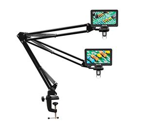 Hayve Soporte de Brazo de microscopio, Soporte de Metal Ajustable con Abrazadera y Base de Ojal, Soporte de microscopio de Monedas, Compatible con el Modelo DM4 DM9 MS1 MS3 y la mayoría de