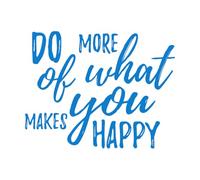 Haz más de lo que te hace feliz, cita dibujada a mano. Pegatinas de pared 52x66.4cm Removible sin dejar pegamento Azul