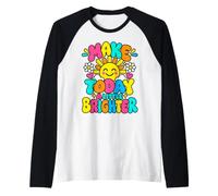 Haz Que Hoy Sea un Poco más Brillante y Feliz Flor Retro Camiseta Manga Raglan