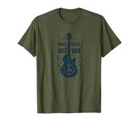 Haz Que la música no Sea la Guerra: protesta por la Guitarra Camiseta, Hombre, Verde Oliva, M