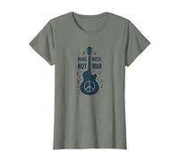 Haz Que la música no Sea la Guerra: protesta por la Guitarra Camiseta, Mujer, Verde Militar Jaspeado, L