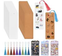 Haz tus propios marcapáginas para niños, 40 marcapáginas de papel en blanco con 3 calcomanías de gato y 40 borlas, marcapáginas de bricolaje para niños, tan simple hace que sea más fácil comenzar