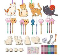 Haz un carillón de Viento, Haz tu Propio carillón de Viento - Paquete de 12 de de,Artes y Manualidades, casa para pájaros de Gato, para Colorear de Espina de Pescado, diseño de Madera