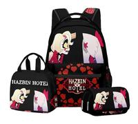 Hazbin Hotel Fashion Charlie Morningstar - Juego de 3 piezas de mochila escolar para niños y niñas, mochila escolar, viajes, mochila de regreso a la escuela, bolso, lápiz Cas, a, 30 x 16 x 43 CM