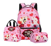 Hazbin Hotel Fashion Charlie Morningstar - Juego de 3 piezas de mochila escolar para niños y niñas, mochila escolar, viajes, mochila de regreso a la escuela, bolso, lápiz Cas, g, 30 x 16 x 43 CM