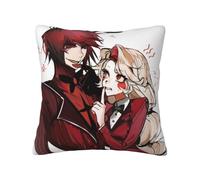 Hazbin Hotel, Funda de cojín cuadrada de peluche peluda con estampado de Charlie Morningstar Vaggie, para sofá cama, casa (45 x 45 cm)