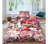 Hazbin Hotel Funda Nórdica Funda De Edredón Impresión 3D DigitalVaggie Angel Dust Alastor para Dormitorio Microfibra Juego De Cama Y Funda De Almohada con Cremallera 3 Piezas Single（135x200cm）