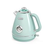 Hazel Quinn Hervidor de Agua Eléctrico Vintage con Termómetro, Acero Inoxidable, Libre de BPA, Sin Cable con Base 360°, Ebullición Rápida, Apagado Automático, 1,7 Litros, Verde Menta
