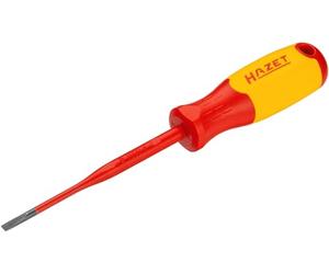 HAZET Destornillador VDE 811KV-35, SW 0,6x3,5 mm perfil ranurado, con aislamiento de protección hasta 1000V, caperuza de impacto, diseño antideslizamiento, codificación por colores
