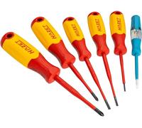 HAZET Juego de destornilladores de electricista de alto voltaje 811KV/6, 6 piezas, VDE 1000V, ranurado y perfil PH, incl. comprobador de fases, aislamiento protector