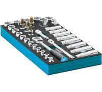 HAZET Juego de llaves de vaso 163-483/33 I Cuadrado 3/8 pulgadas I Exterior: Perfil de tracción hexagonal I Interior: Perfil hexagonal I 33 piezas