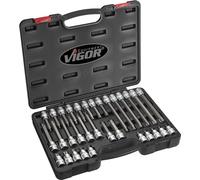 Hazet Juego de puntas de destornillador Torx V1917, Juego de herramientas de 32 piezas, accionamiento: cuadrado 12,5 mm (1/2 pulgada), salida: perfil T con ancho de llave: T20-T70