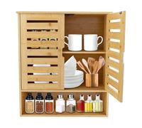 HazLope - Armario de bambú con 3 niveles y puertas magnéticas, armario colgante para inodoro, cocina, diseño moderno, ahorro de espacio, 58 x 20 x 66 cm