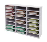 HazLope Organizador de literatura con 24 compartimentos, bandeja de papel, para escuela, oficina, capacidad de carga de 60 kg, placa de PVC engrosada, divisor extraíble, 73 x 30 x 60 cm, color blanco