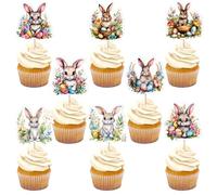 HAZMA 16 piezas patrón conejo cupcake Toppers Happy Birthday Cake Decor para niños Wild Jungle Animal Tema Cumpleaños Fiesta Suministros Celebraciones Fiesta Eventos Baby Shower