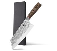 HAZMUSS Cuchillo de Chef de 19,8 cm de Acero Inoxidable de Alto Carbono - Cuchillo de Cocina Chino Martillado con Mango Ergonómico de Madera de Pakka, Hoja de Precisión Para Cocinar en Casa