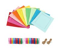 Hazrcvr Marco de Foto de Papel de Bricolaje 20 Piezas 10 Colores Marco de Fotos de Papel con Clips de Madera y Cuerda Marco de Fotos de Papel de Color para Decoración de La Pared del Hogar