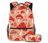Hazte notar con nuestro juego de mochila y estuche, el mejor combo de mochila escolar para niños, niñas y adolescentes, patrón de seta roja, multicolor, B:29.4x20x40cm P:19x7.5x3.8cm, Mochilas de día
