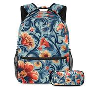 Hazte notar con nuestro juego de mochila y estuche, el mejor combo de mochila escolar para niños, niñas y adolescentes, flores naranjas, multicolor, B:29.4x20x40cm P:19x7.5x3.8cm, Mochilas de día