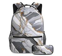 Hazte notar con nuestro juego de mochila y estuche, el mejor combo de mochila escolar para niños, niñas y adolescentes, textura de mármol gris, multicolor, B:29.4x20x40cm P:19x7.5x3.8cm, Mochilas de