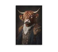Hazte reír cada vez que entres en el baño con este exclusivo y juguetón _ vaca de las tierras altas con disfraz de Napoleón_ Impresión-1_2 pósteres decorativos de lienzo para pared e impresión