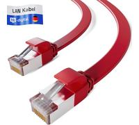 HB-DIGITAL 0,25m patch cable CAT.7 LAN plano U/FTP cable de red 2x RJ45 enchufe cobre profesional delgado flexible 10 Gbits puerto Ethernet 600 MHz cable Internet PC router switch modem TV rojo
