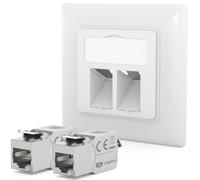 HB-DIGITAL 1 enchufe de red de 2 puertos CAT6a con Keystone, color blanco | Módulo Keystone CAT 6a con conector RJ45 | 10 Gbps | apantallado | Montaje sin herramientas | Para cable de instalación