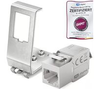 hb-digital 1 módulo Keystone CAT 6a RJ45 hembra STP 10 Gbit/s - sin herramientas LSA - con 1 x 1 puerto de 35 mm DIN Rail Metal Hutschrienenadapter Keystone soporte Keystone Ethernet LAN Switch