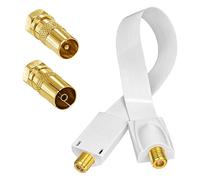 hb-digital 1 x SAT Fensterdurchführung Ultra Flat Flexible extrem dünn Weiß HQ Türen Fenster + Adapter SET: F Stecker auf IEC Antennenstecker (männung) & IEC Antennenbuchse (weibung) - vergoldet