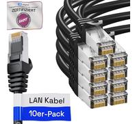 HB-DIGITAL 10 cables LAN RJ45 de 0,5 m con cable crudo CAT 7 S/FTP - certificado GHMT - 10 Gigabit Ethernet cable de red cobre profesional PiMF para panel de conexiones, conmutador PC router - Negro