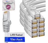 HB-DIGITAL 10 x 0,5 m Cable LAN RJ45 con cable crudo CAT 7 S/FTP - Certificado GHMT - 10 Gigabit Ethernet cable de red cobre profesional PiMF para panel de conexiones, conmutador PC router - Blanco