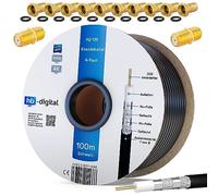 HB-DIGITAL 100m cable coaxial SAT HQ135 PRO incl. 2X conector F + 10x enchufe F dorado GRATUITO | Cable de antena satélite cuádruple apantallado para sistemas DVB-S/S2 DVB-C/C2 DVB-T/T2 DAB+Radio BK