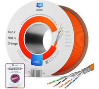 HB-DIGITAL 100m Cable de red CAT 7 LAN, cable de instalación Ethernet, 10 Gbit/s, AWG23/1 S/FTP PiMF, certificado GHMT, cobre puro 0,55 mm, LSZH CPR Eca, Simplex - Naranja