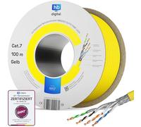 HB-DIGITAL 100m Cable de red CAT 7 LAN, instalación Ethernet, 10 Gbit/s, AWG23/1 S/FTP PiMF, certificado GHMT, cobre puro 0,55 mm, LSZH CPR Eca, Simplex, amarillo