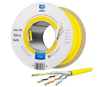hb-digital 100m Cable de red CAT.7A Cable de instalación LAN AWG 23 Cobre puro S/FTP PiMF LSZH Ethernet libre de halógenos que cumple con RoHS Cable de datos PoE 10Gbit/s máx. 1200MHz Amarillo