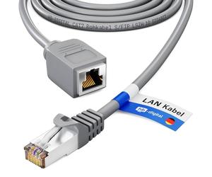 hb-digital 10m Patch Cord Extension Cat.7 RJ45 Plug & Socket Adapter grey | Ethernet Extension, LAN & Network Cable Connector 10 Gbit/s | Raw Cable S/FTP Halogen Free PIMF 600 MHz Cat7 Cat6a