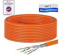HB-DIGITAL 15m Cable de red CAT 7 LAN, cable de instalación Ethernet, 10 Gbit/s, AWG23/1 S/FTP PiMF, certificado GHMT, cobre puro 0,55 mm, LSZH CPR Eca, Simplex - Naranja