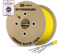 HB-DIGITAL 250m Cable de red CAT 7 LAN, instalación Ethernet, 10 Gbit/s, AWG23/1 S/FTP PiMF, certificado GHMT, cobre puro 0,55 mm, LSZH CPR Eca, Simplex, amarillo