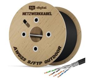 HB-DIGITAL 250m CAT 7 Cable de instalación Ethernet 1000MHz 10Gbits al aire libre negro AWG23/1 PE S/FTP doble blindaje PIMF Puro Cobre Instalación de red