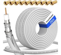 HB-DIGITAL 25m 135dB Cable coaxial SAT HQ-135 PRO 4 veces apantallado para sistemas DVB-S / S2 DVB-C y DVB-T BK + 10 juegos de enchufes F chapados en oro gratis.