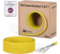 HB-DIGITAL 25m Cable de red CAT 7 LAN, cable de instalación Ethernet, 10 Gbit/s, AWG23/1 S/FTP PiMF, certificado GHMT, cobre puro 0,55 mm, LSZH CPR Eca, Simplex, amarillo
