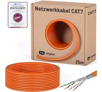 HB-DIGITAL 25m Cable de red CAT 7 LAN, cable de instalación Ethernet, 10 Gbit/s, AWG23/1 S/FTP PiMF, certificado GHMT, cobre puro 0,55 mm, LSZH CPR Eca, Simplex - Naranja
