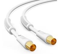 HB-DIGITAL 3m Cable de Antena cable conexión cable coaxial de TV cable coaxial chapado en oro con filtro de corriente con núcleo de ferrita 2X para DVB-T DVB-T2 blanco