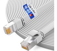 HB-DIGITAL 3m patch cable CAT.7 LAN plano U/FTP cable de red 2x RJ45 enchufe cobre profesional delgado flexible 10 Gbits puerto Ethernet 600 MHz cable Internet PC router switch modem TV blanco