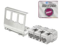 hb-digital 3X CAT 8 Keystone Module RJ45 hembra STP 40 Gbps - sin herramientas LSA - con 1 x 3 puertos 35 mm DIN Rail Metal Hutschrienenadapter Keystone Soporte Keystone Ethernet LAN Switch